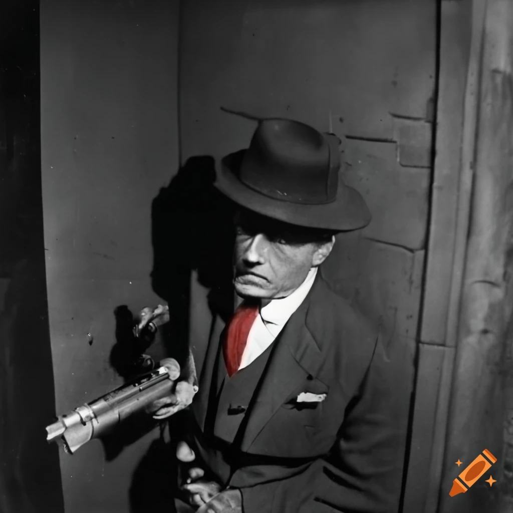 black and white photo of a mysterious mafia man in shadows