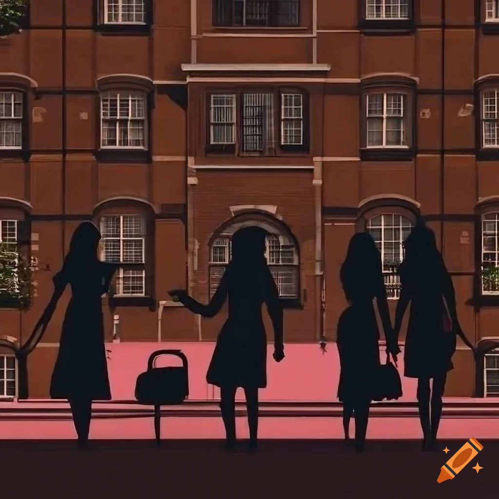 silhouettes of women in front of a college dorm