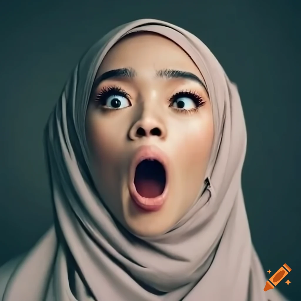 beautiful woman in hijab with a shocked expression