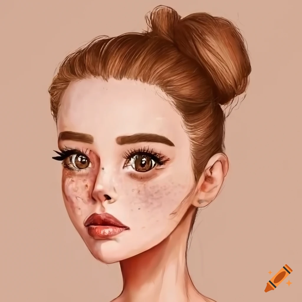 portrait of a young woman with brown hair and freckles