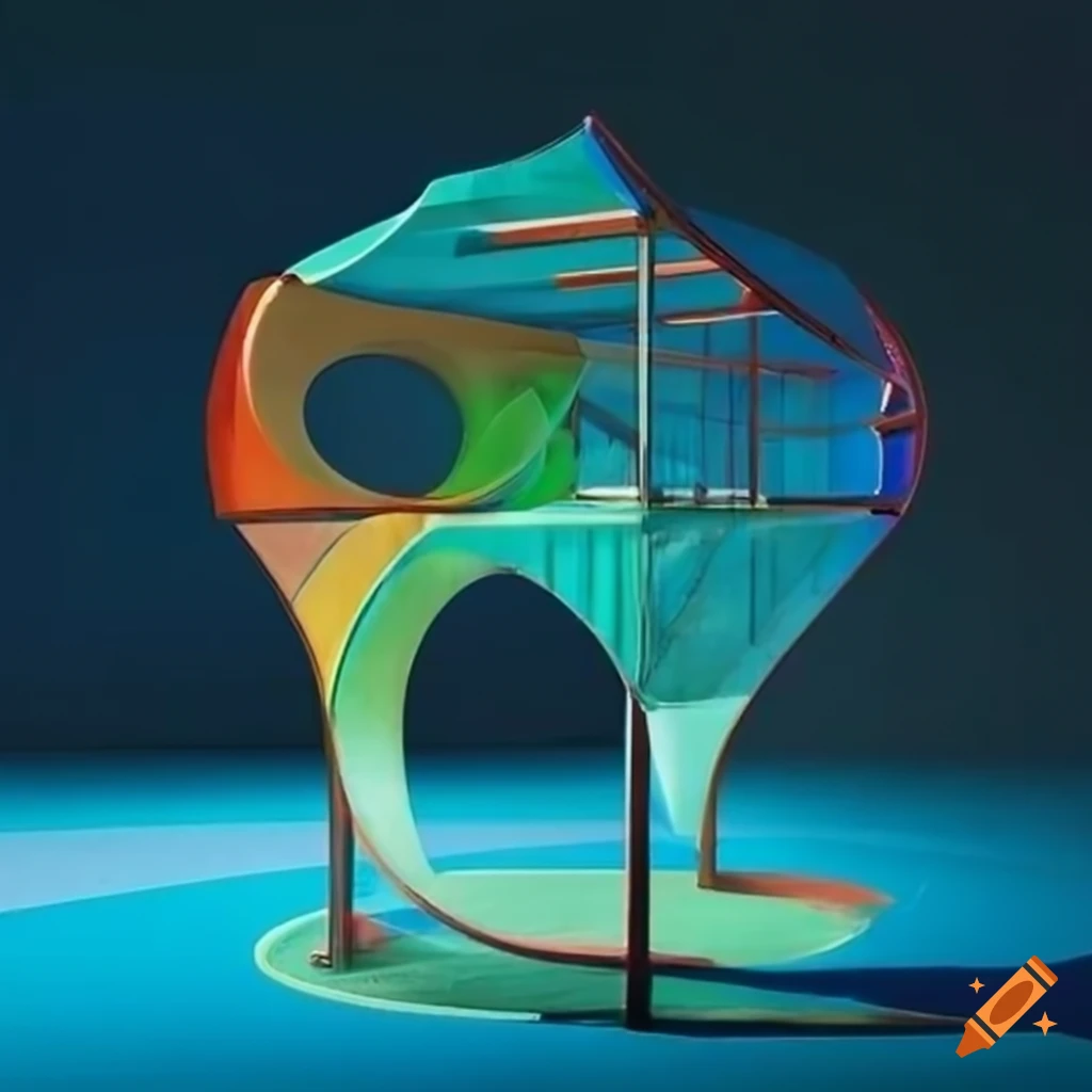 colorful surreal playground with glass structures