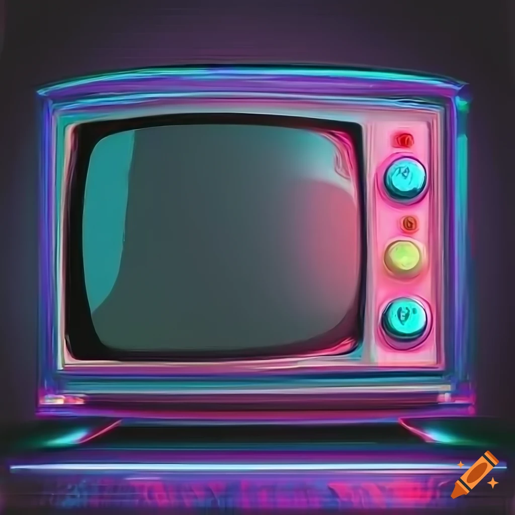 Colorful acrylic depiction of a wide 70s television screen on Craiyon
