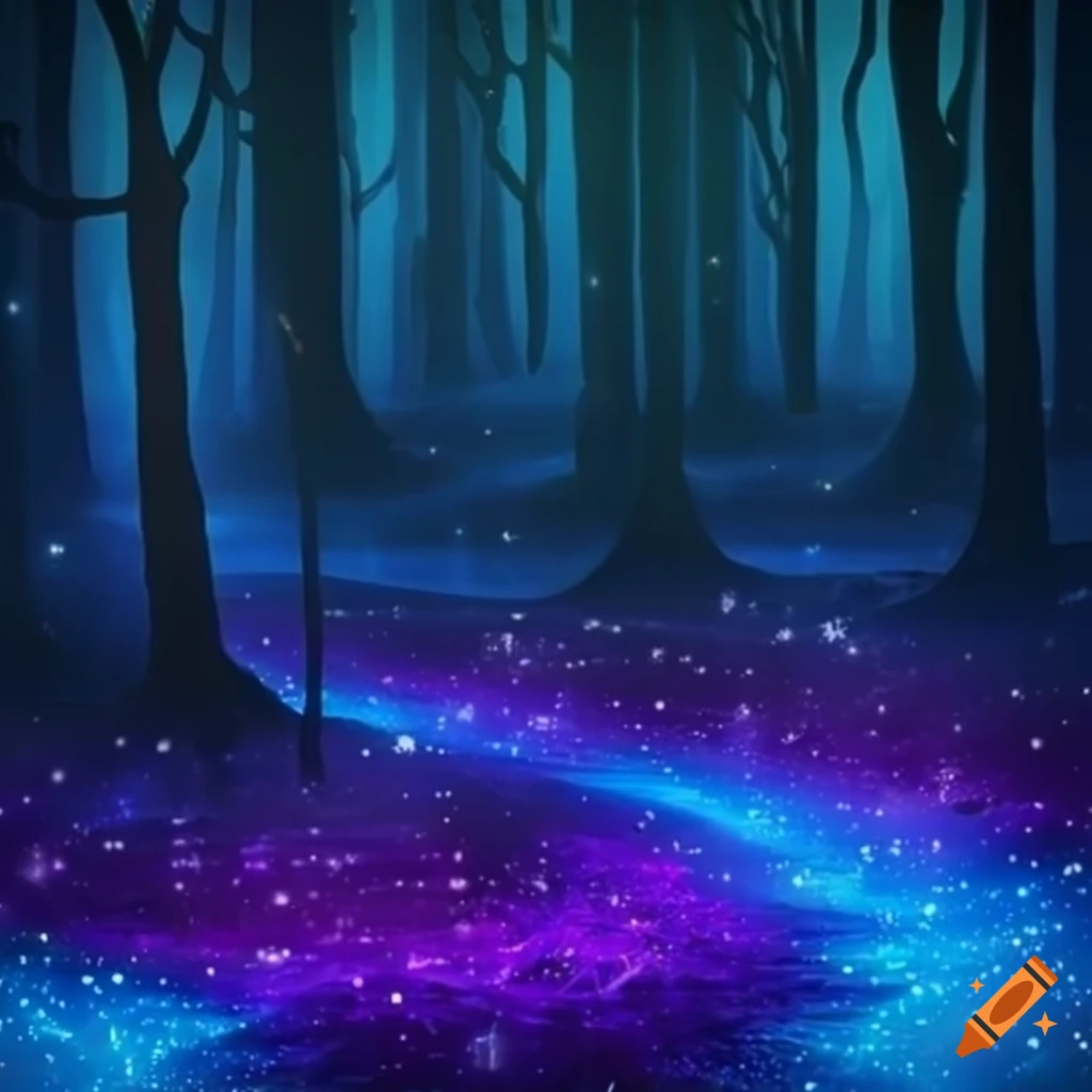 glimmering purple and blue forest