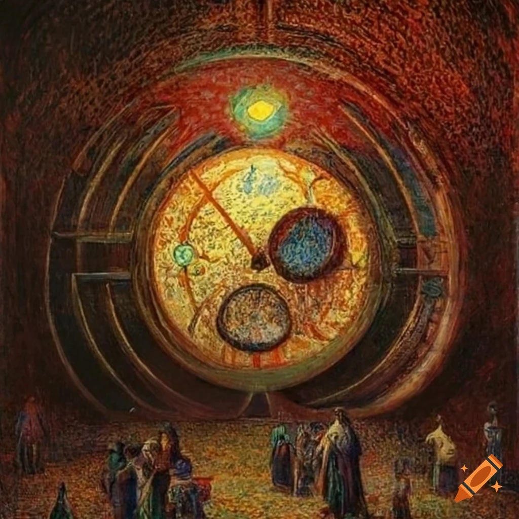 Surreal painting of a futuristic time travel device on Craiyon