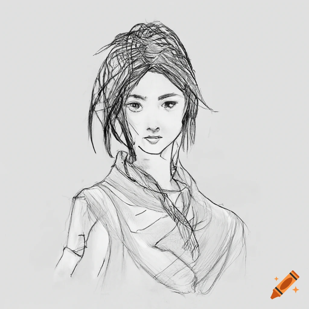 Black and white sketch art of a female rpg protagonist on Craiyon