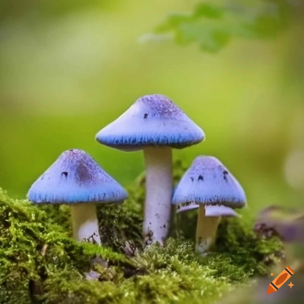 photo of a blue mushroom in a forest