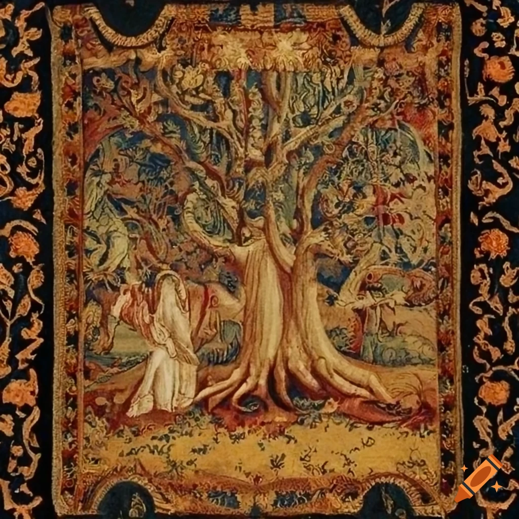 medieval tapestry with a tree design