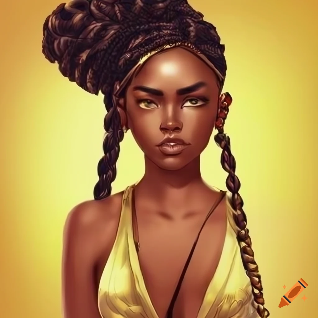 Artwork of a dark-skinned woman with golden scales and gold eyes on Craiyon