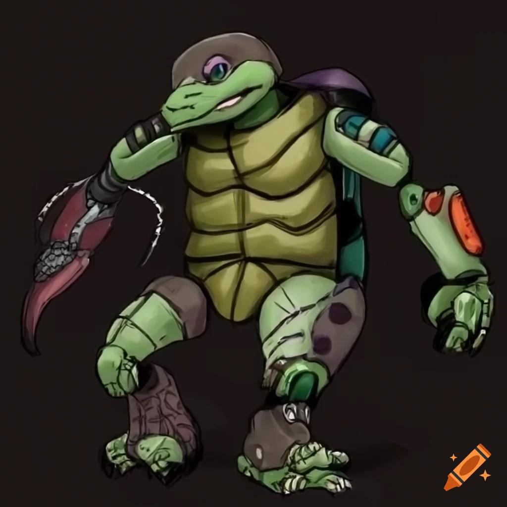 illustration of an anthropomorphic turtle cyborg