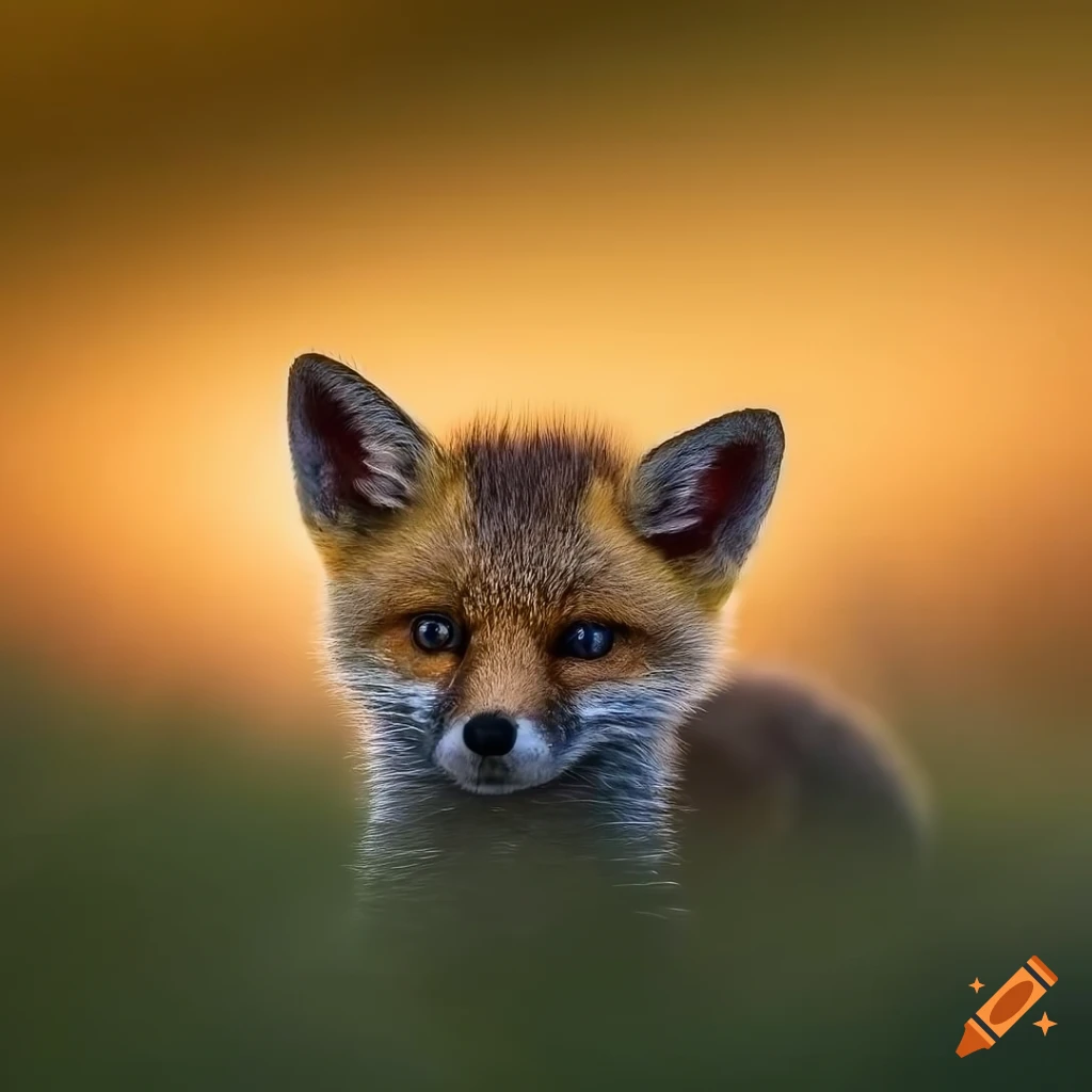 close-up photo of a cute baby fox during sunrise