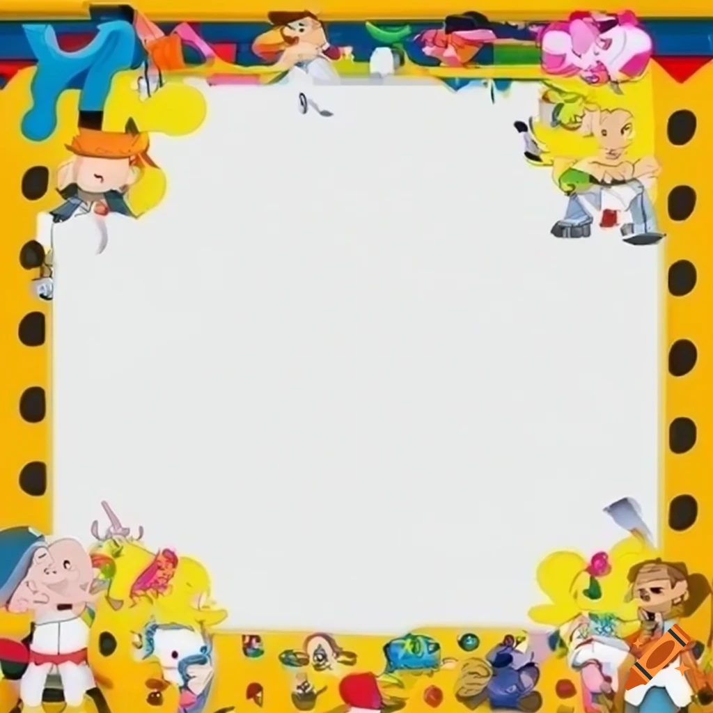 musical frame for school with cartoon characters