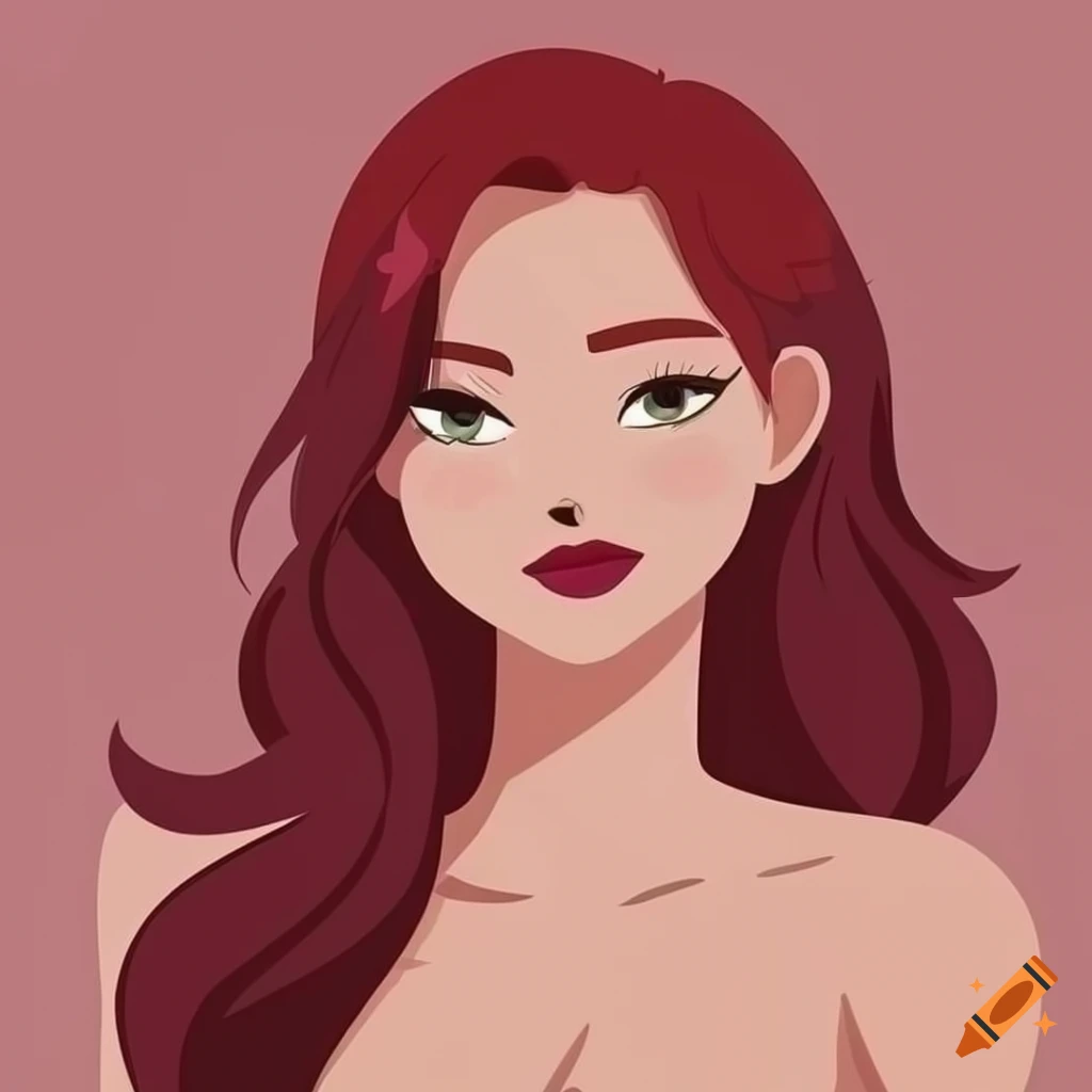 cartoon illustration of a confident woman with red hair and a bare face