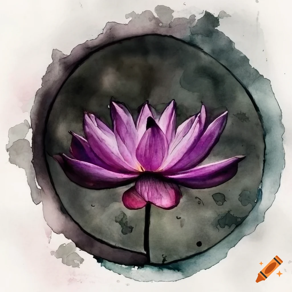 Watercolor painting of a black lotus on white background on Craiyon