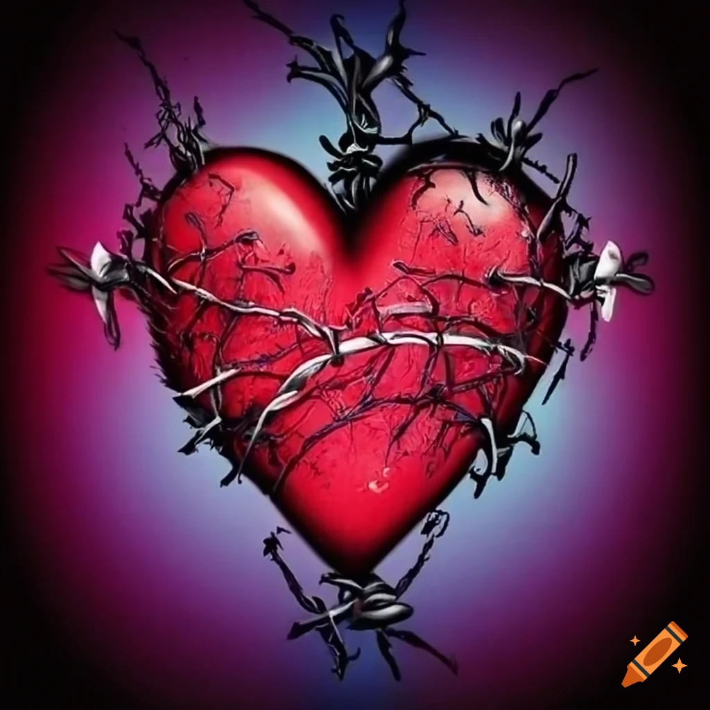 愛用 with Heart barbed Craiyon on wire 絵画