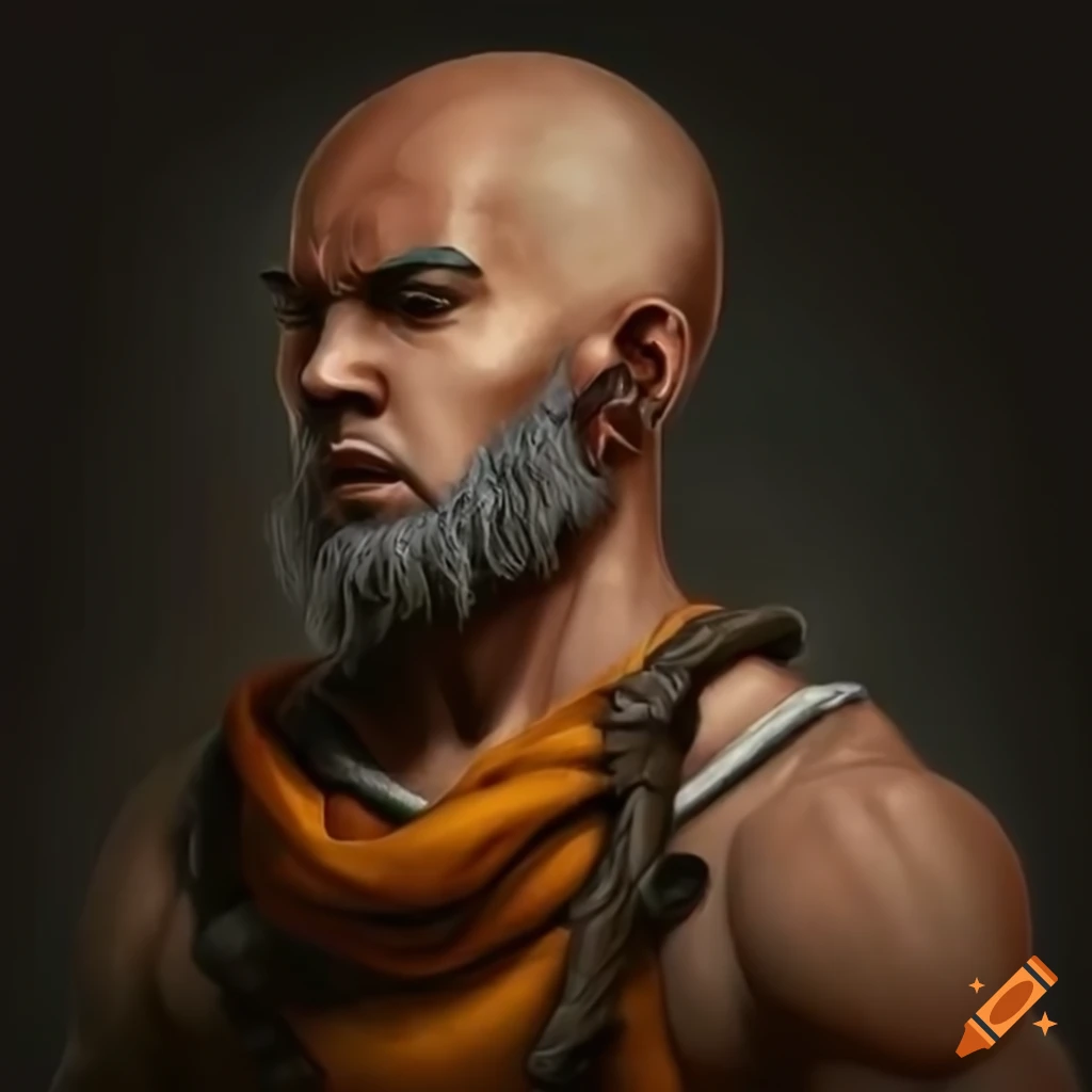 monk warrior with shaved head and martial arts fists