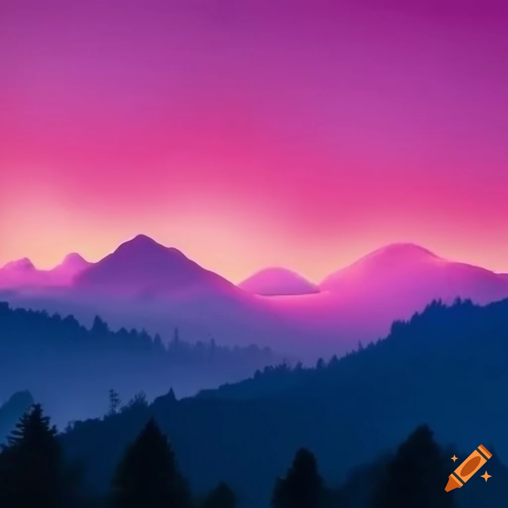 pink sky, pink tree, pink road, pink mountain