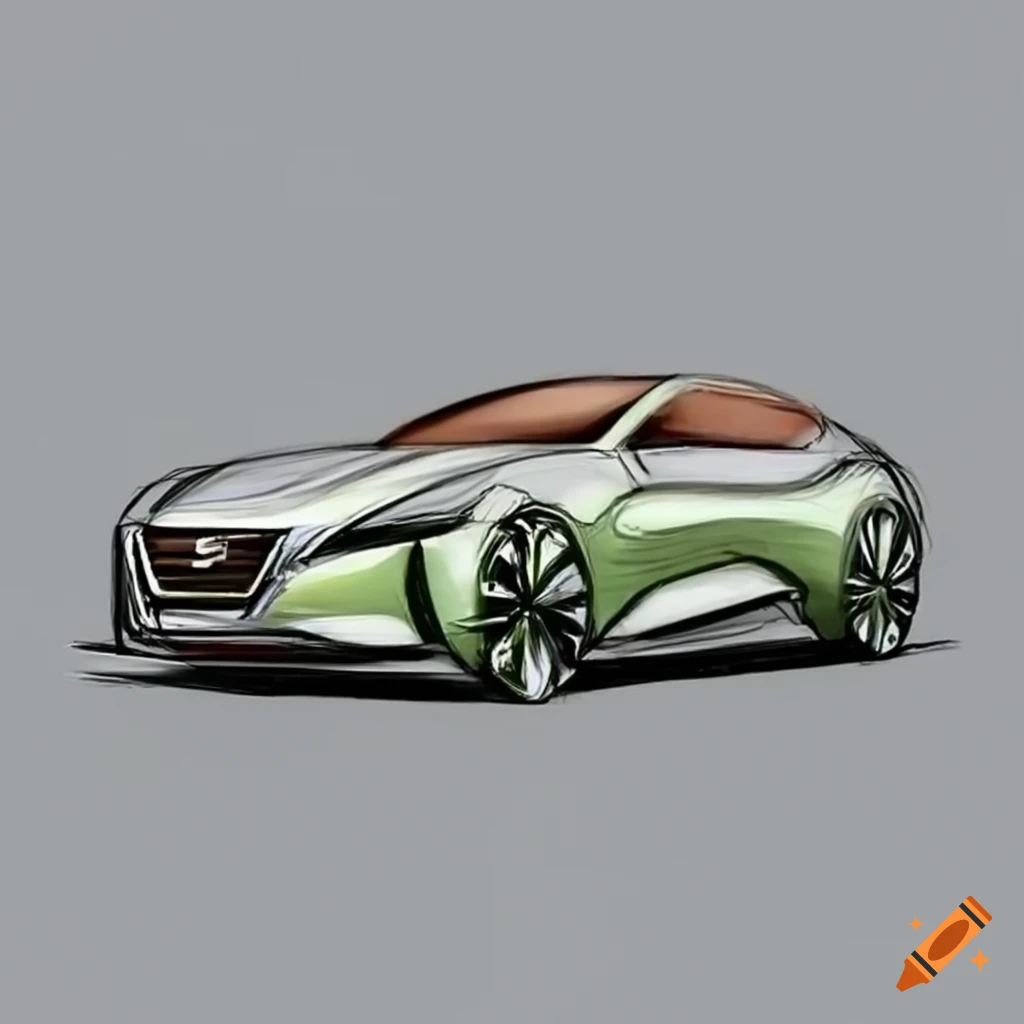 green concept design sketch of a sleek Nissan sports coupe