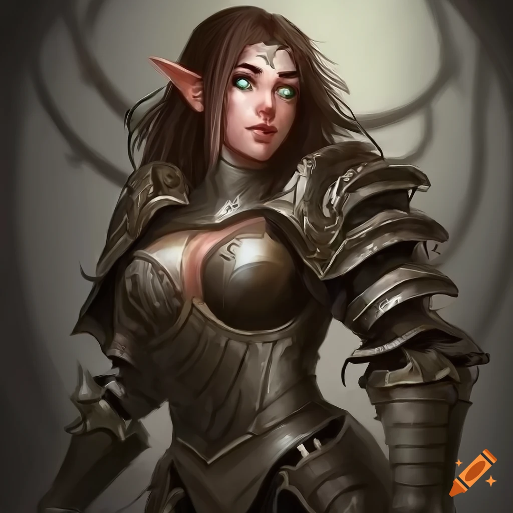 Detailed fantasy illustration of a female elf in armor on Craiyon
