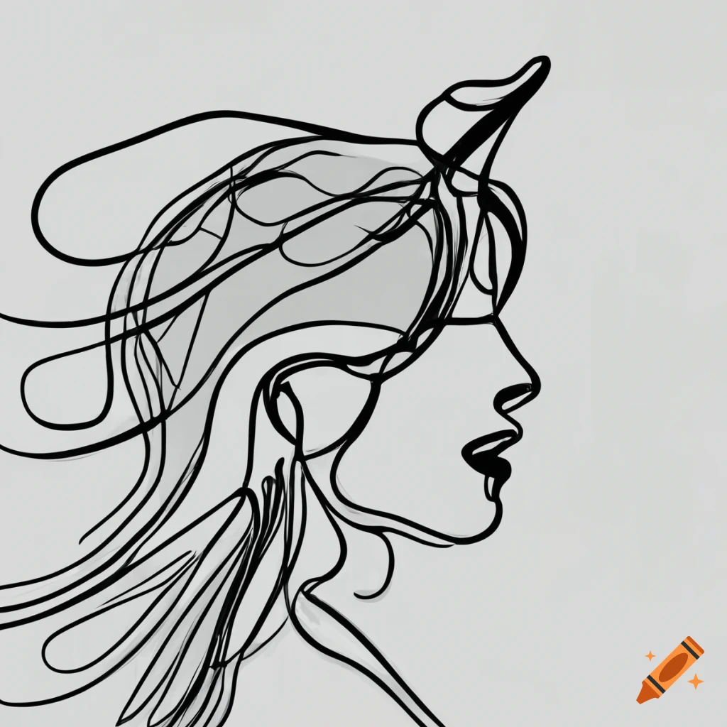 one line drawing of a witch profile