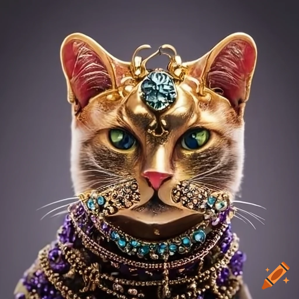 Cat wearing gold jewelry on Craiyon