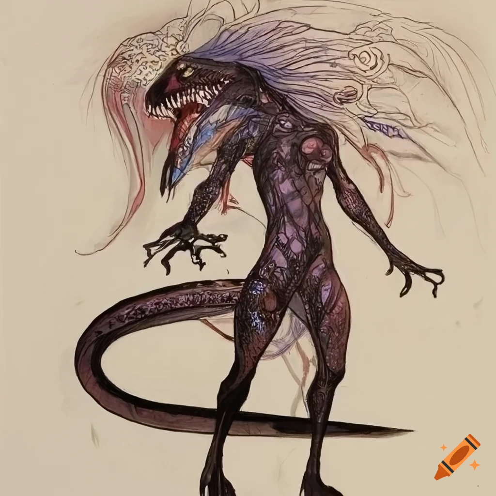 Yoshitaka Amano style reptilian portrait