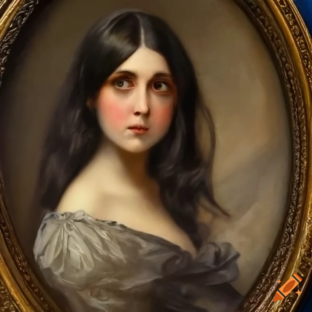 painting of a beautiful brunette woman in a haunted house