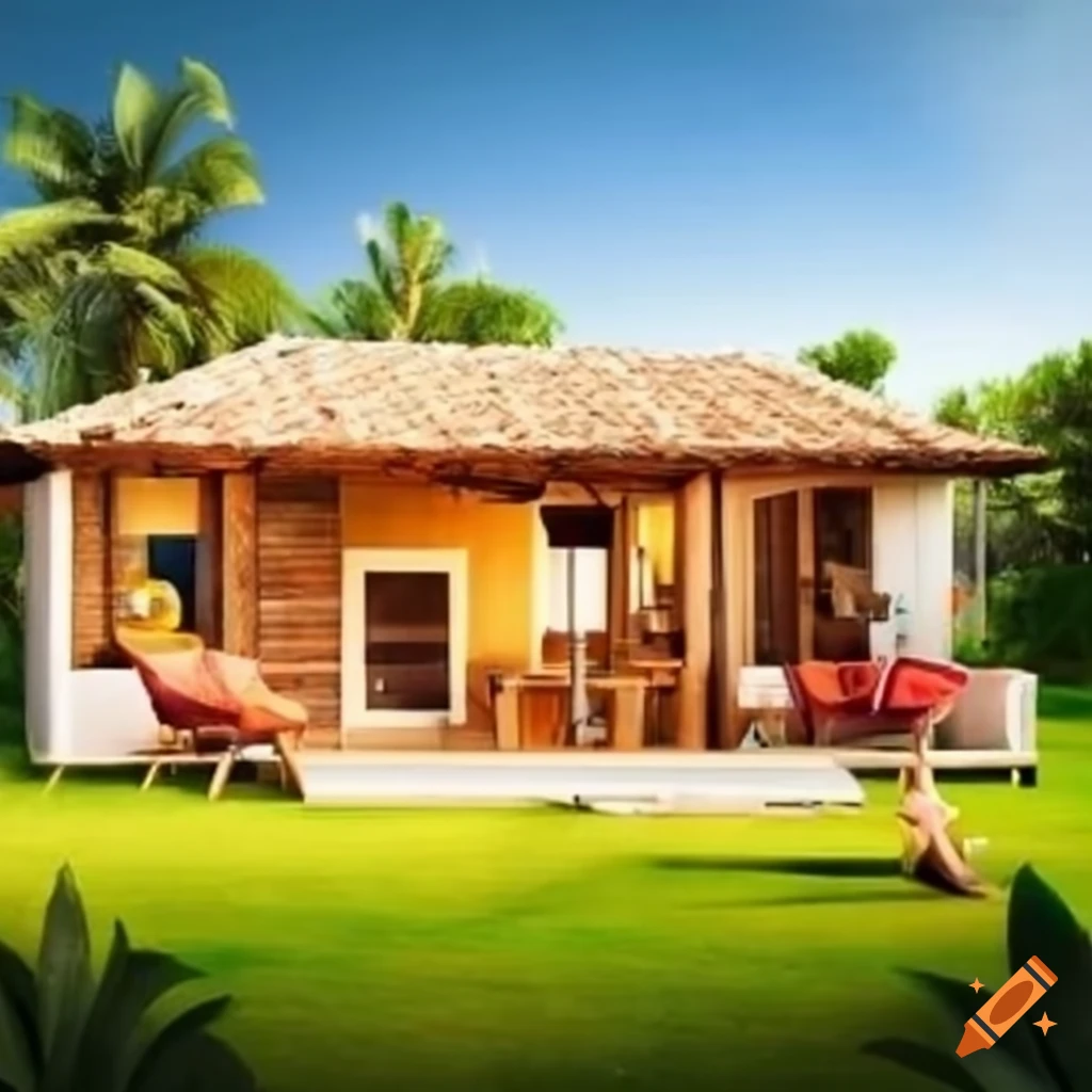bungalow with bedroom, living room, kitchen, dining room, bathroom, terrace, barbecue