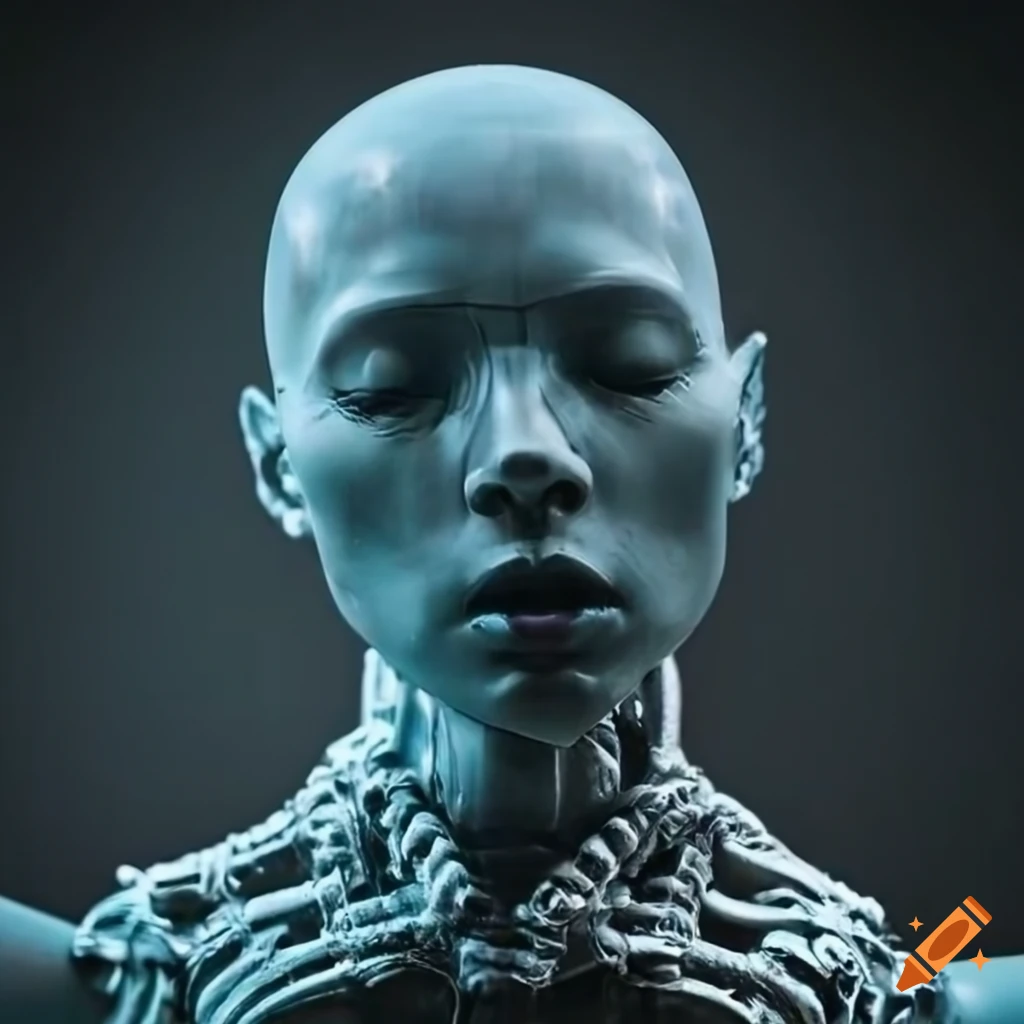 backlit humanoid sculpture made of found objects