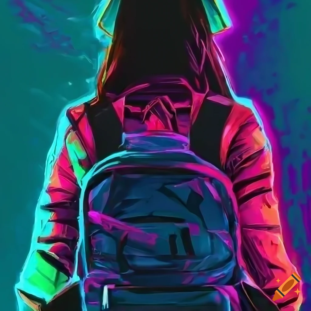 colorful acrylic painting of travelers with backpacks