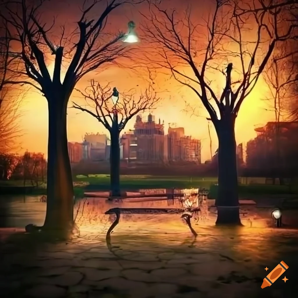 surrealistic urban park with futuristic design