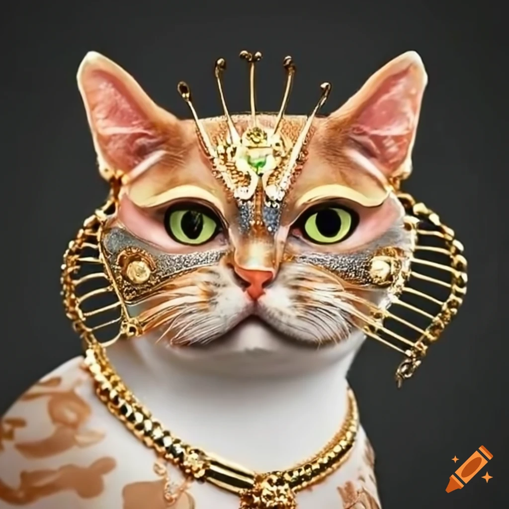 Cat wearing gold jewelry