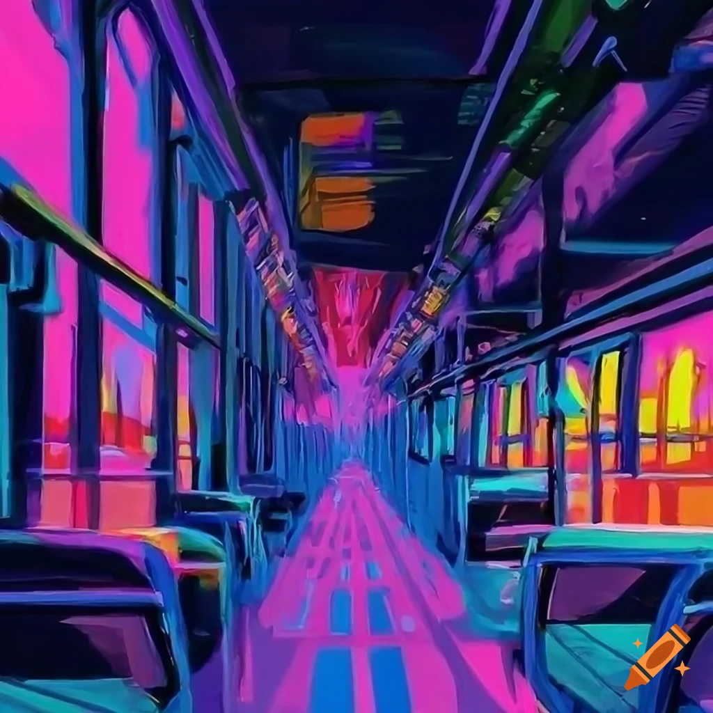 colorful and detailed digital painting of a punk on a bus