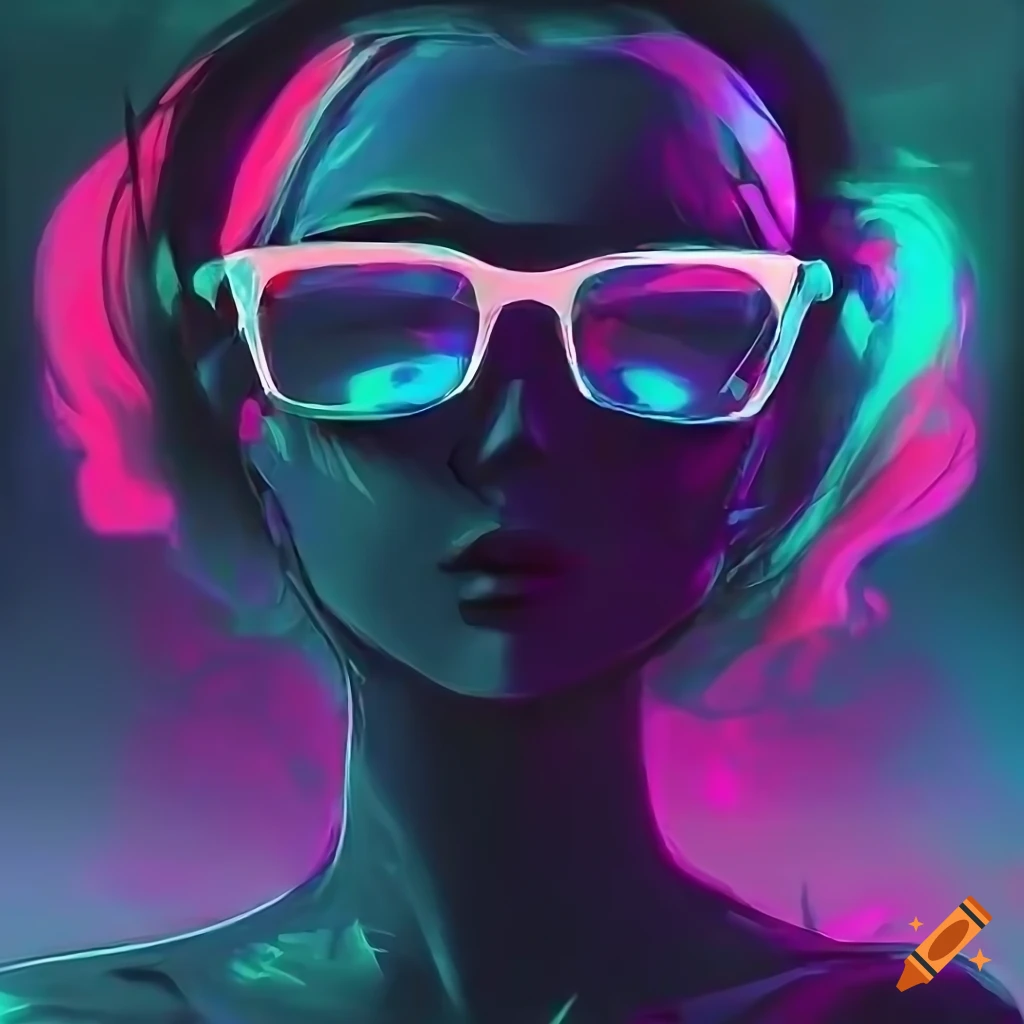 colorful digital illustration of a woman wearing black glasses