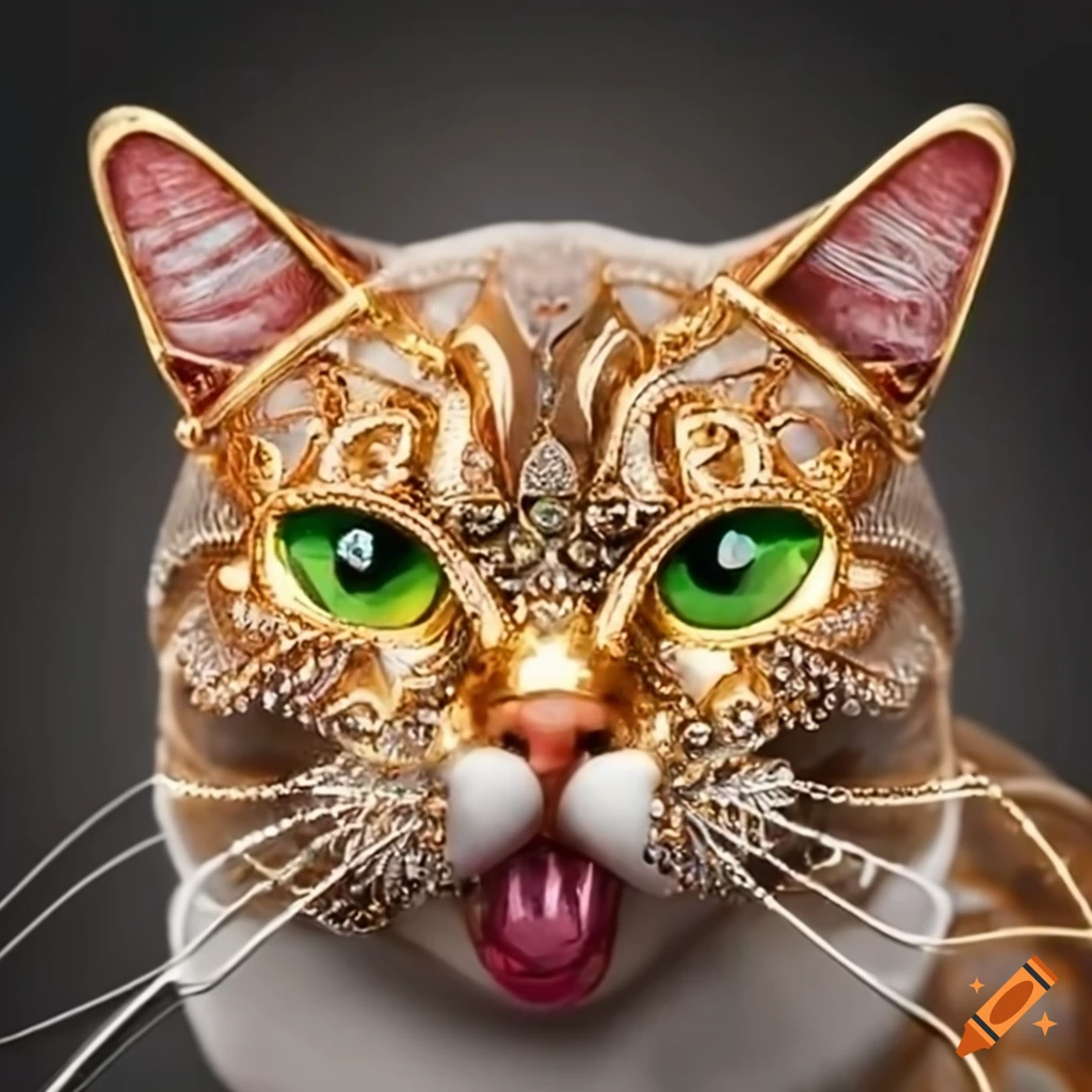 Cat wearing gold jewelry on Craiyon