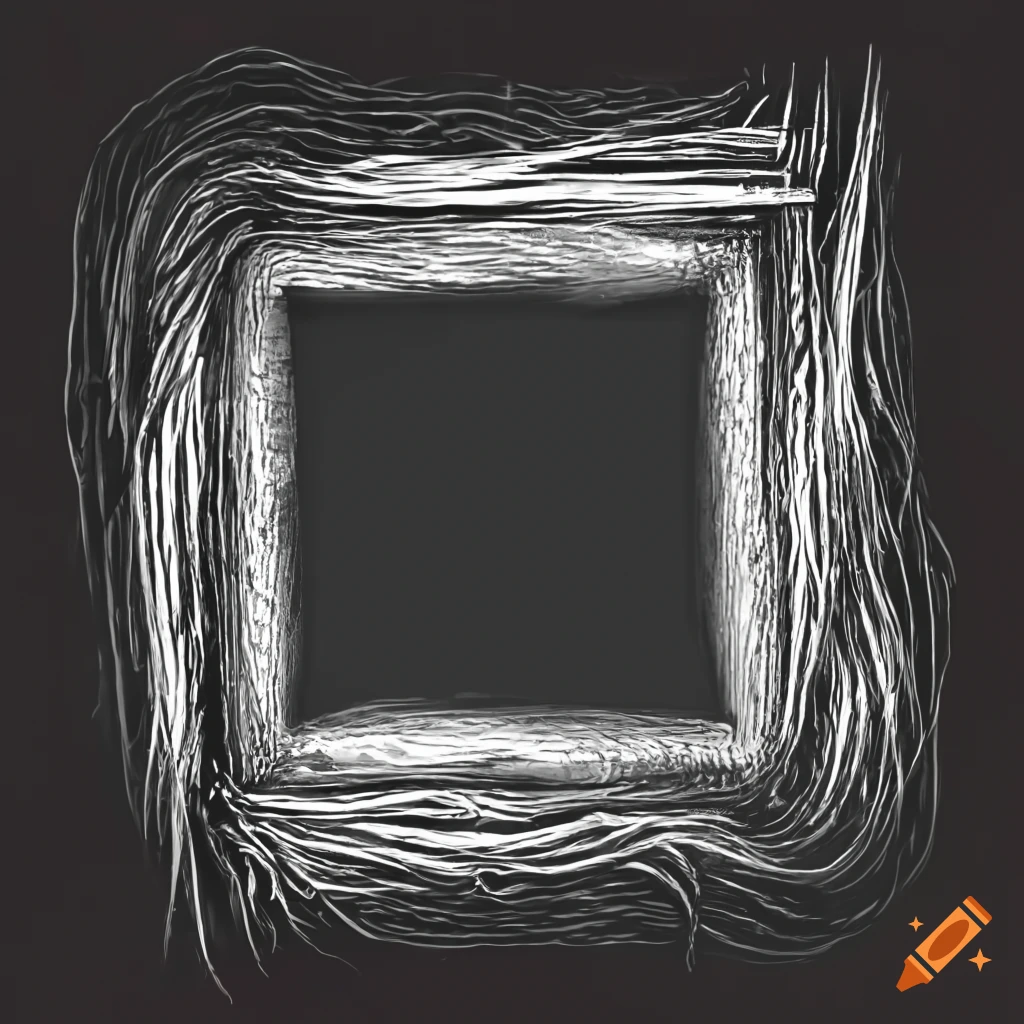 graphic design with white square frame on black background