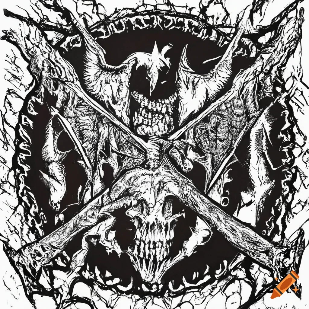 black death metal band logo with bat wings