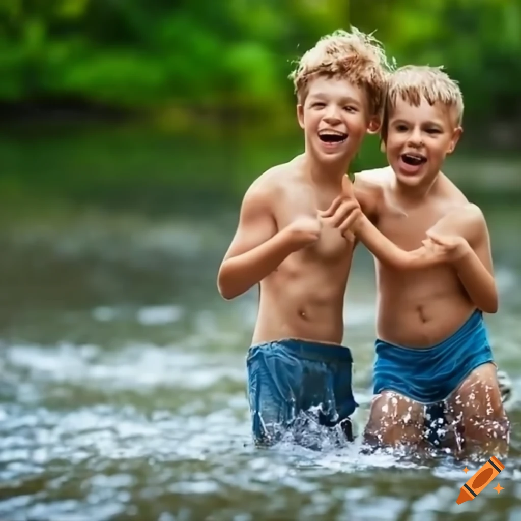 boys having fun in a river