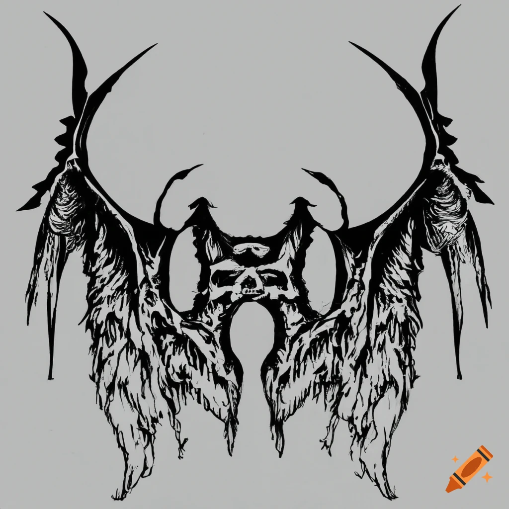 black death metal band logo with bat wings