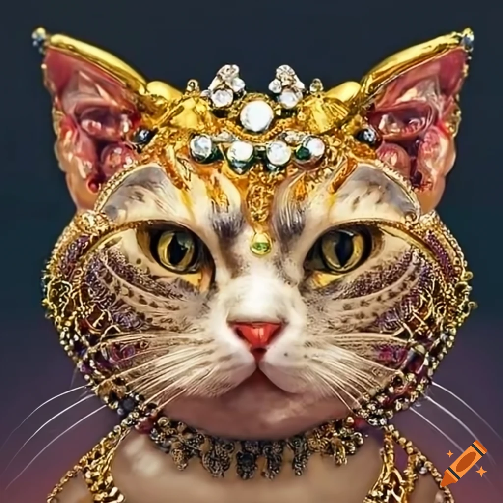Cat wearing gold jewelry on Craiyon