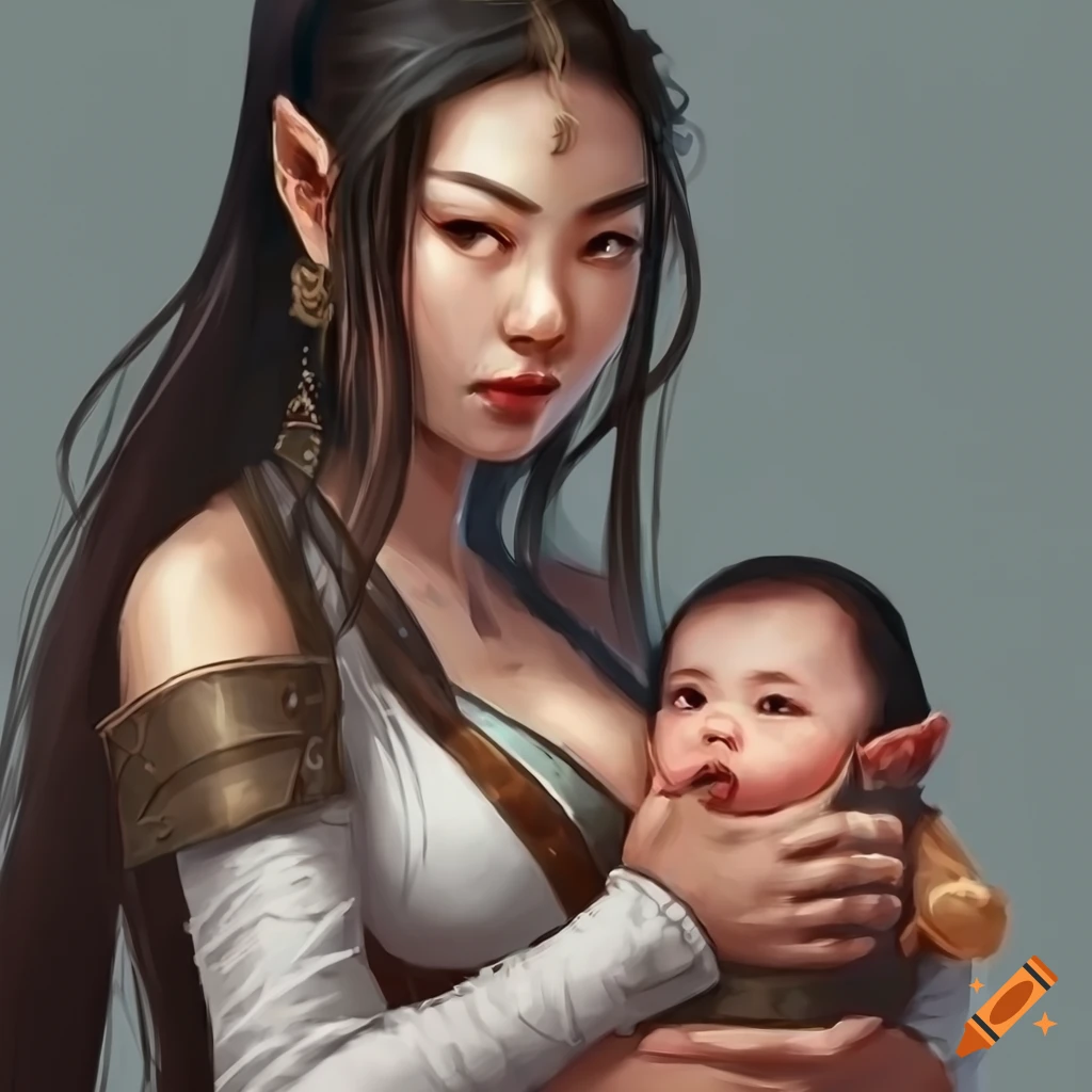portrait of an Asian female DND scout holding a baby
