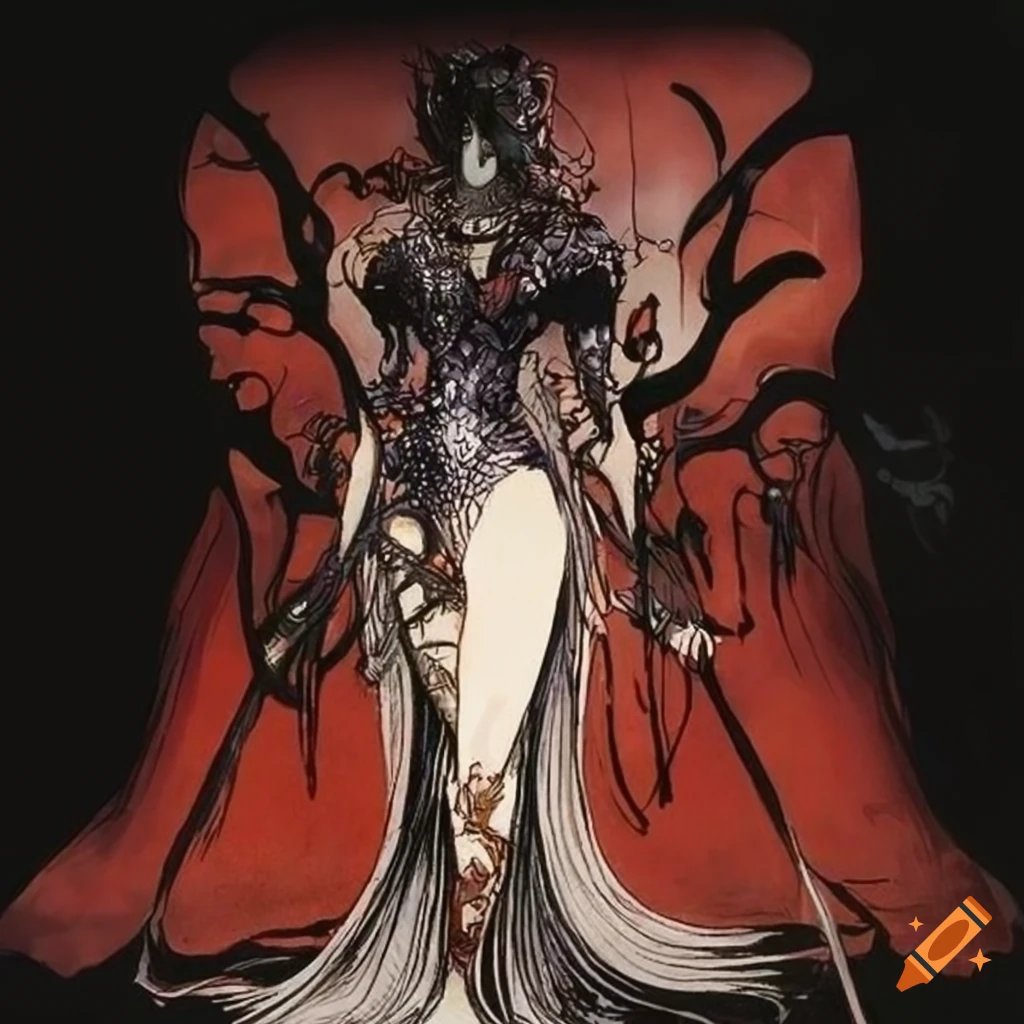 Yoshitaka Amano inspired artwork of a lizardwoman