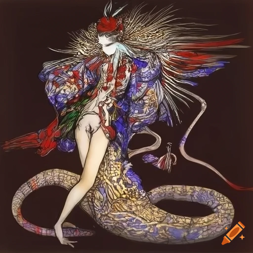 Yoshitaka Amano inspired artwork of a lizardwoman