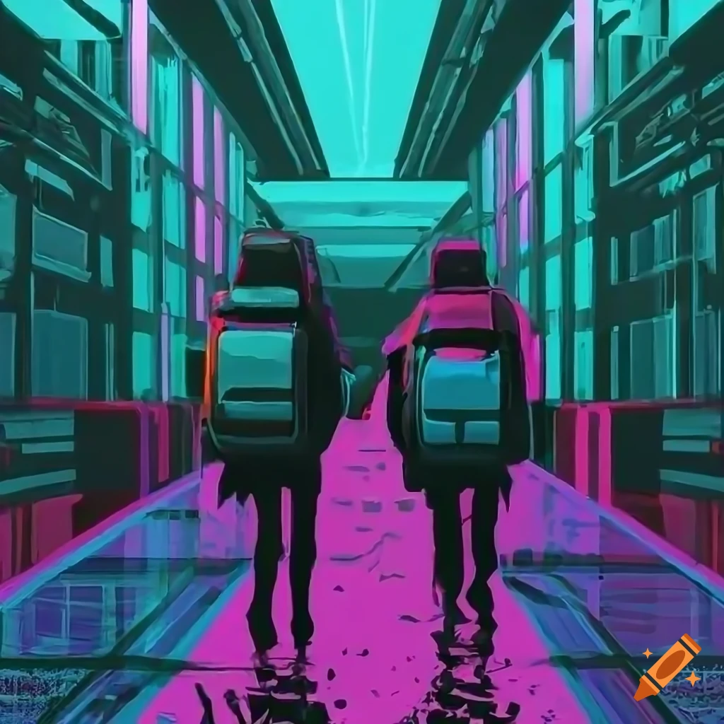 colorful digital illustration of backpacking travelers