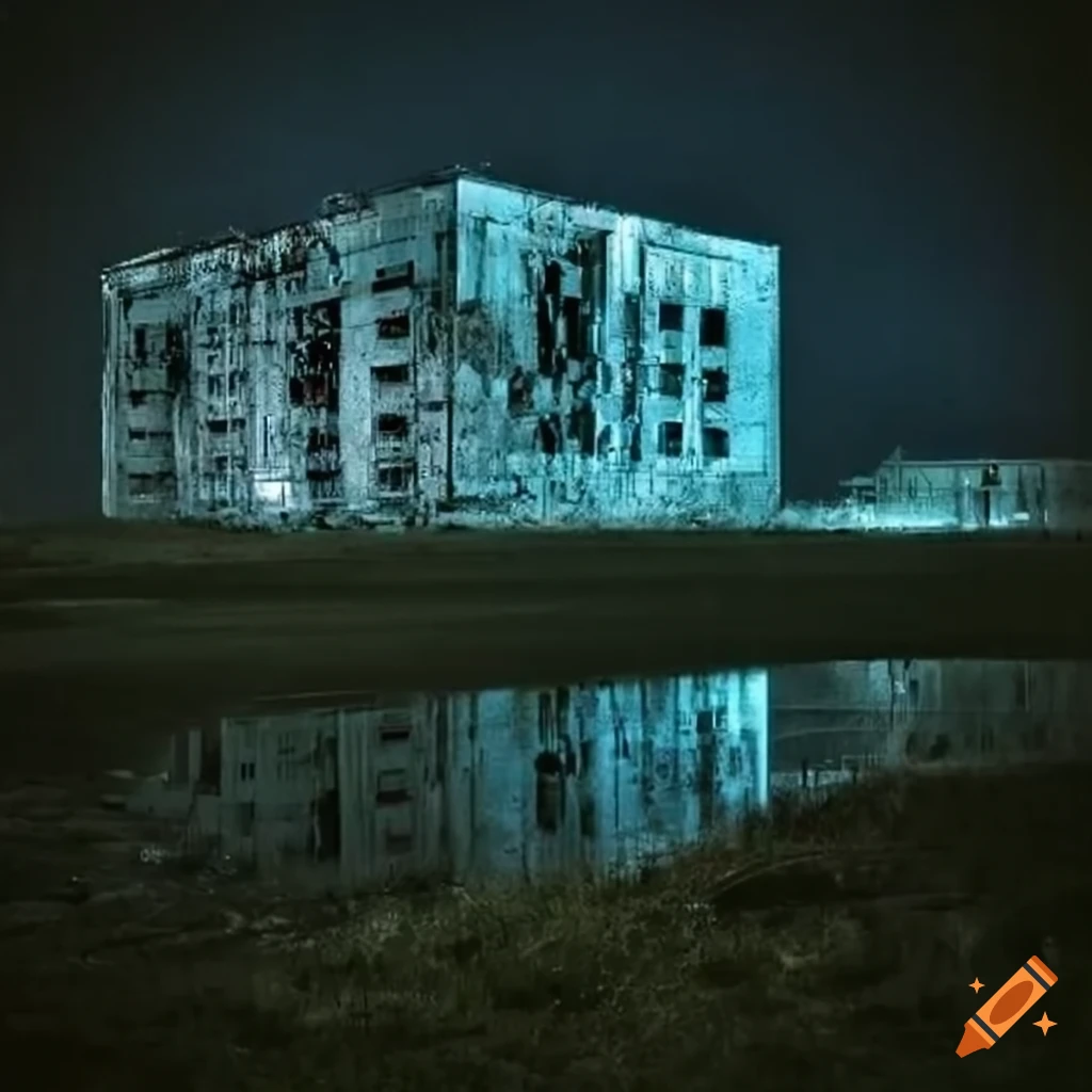 Night scene of a decaying post-Soviet city on Craiyon