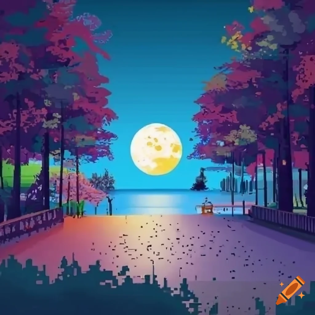 colorful outdoor scene with moonlight