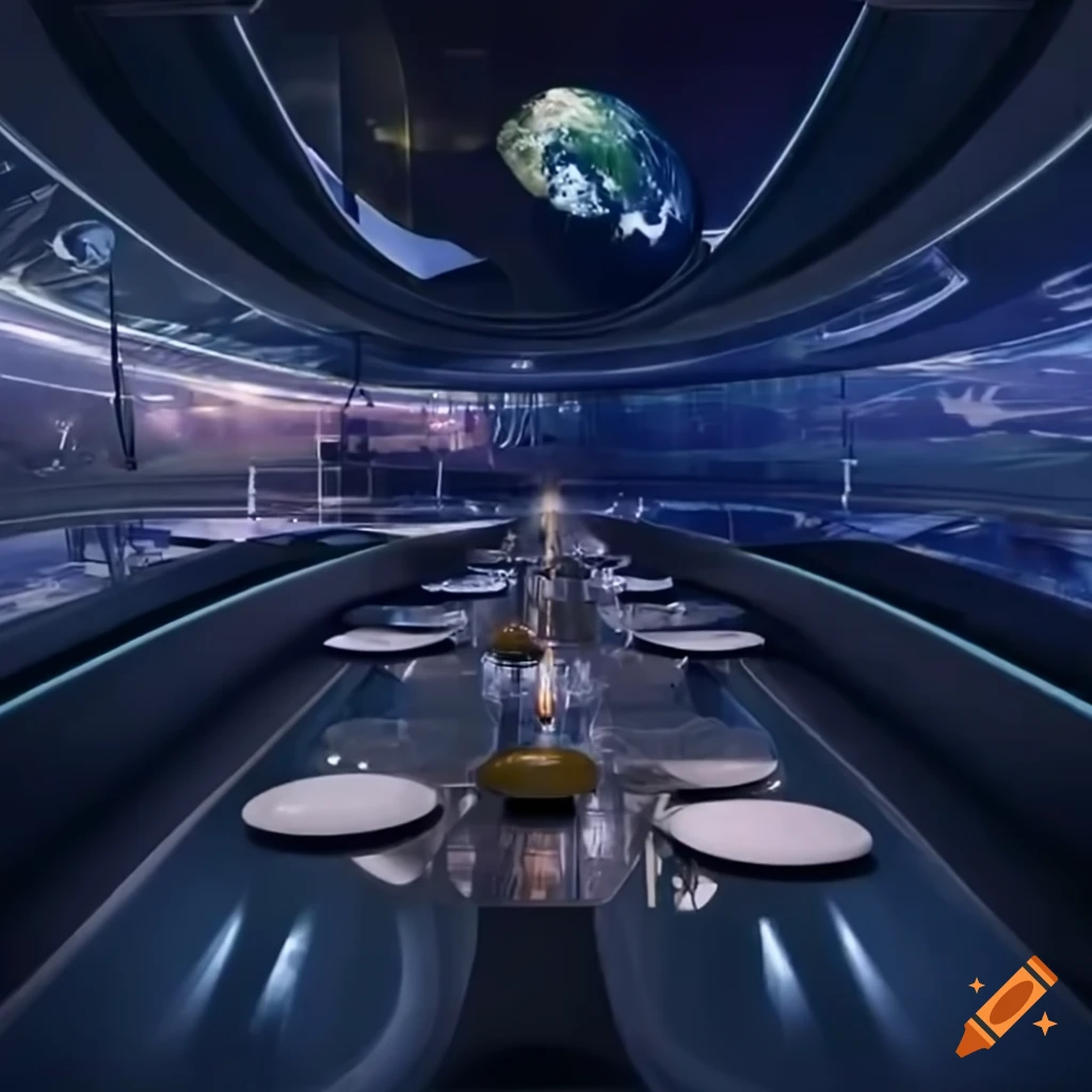 Interior shot of a futuristic restaurant in space on Craiyon