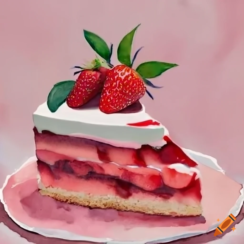 Aquarelle Of A Pink Strawberry Cake With Whipped Cream On Craiyon 