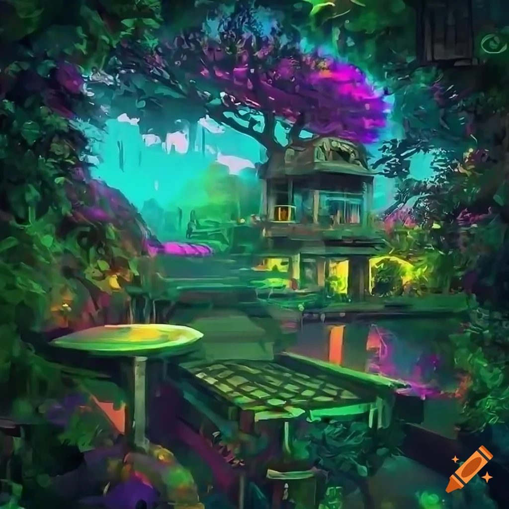 colorful tree house in a botanical setting