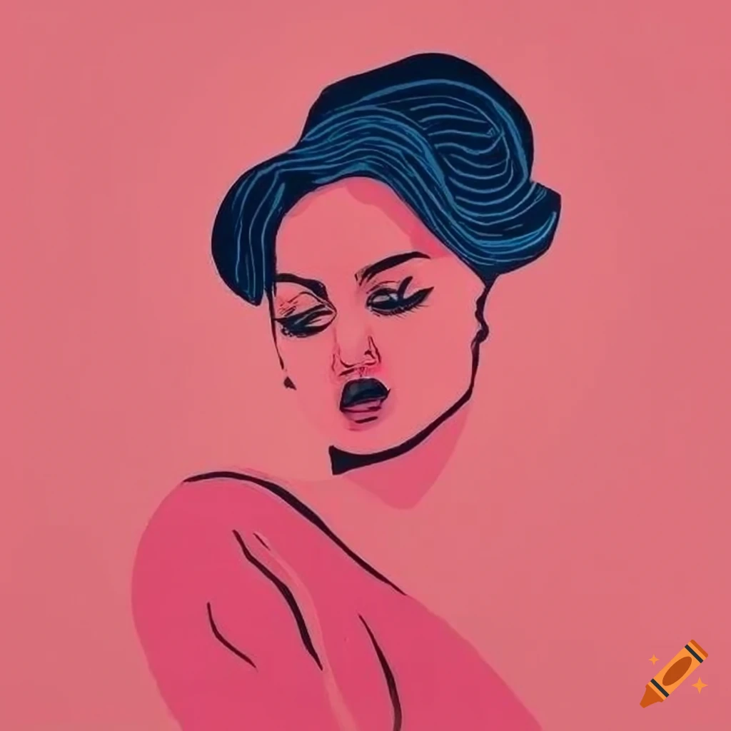 bold and vibrant lino print illustration of a confident woman