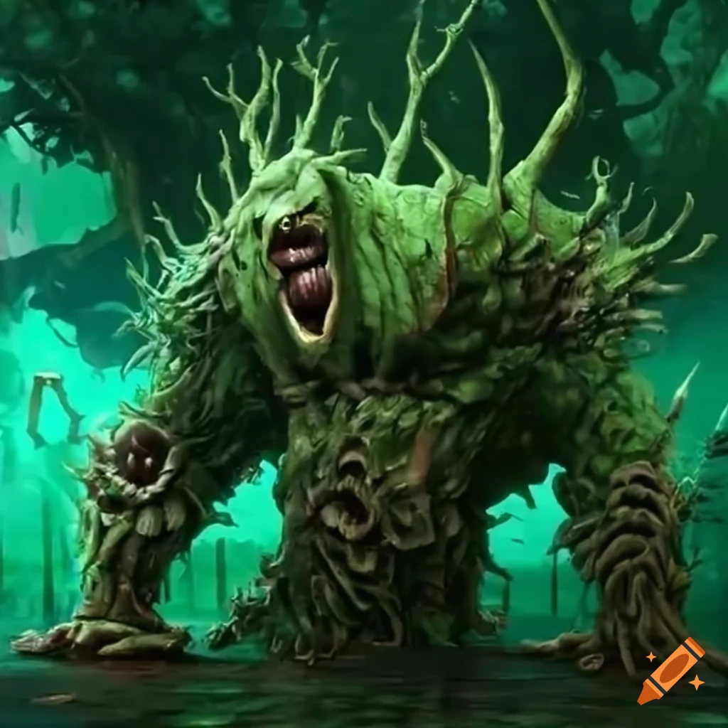 Epic battle between trees and plants in a fantasy game on Craiyon